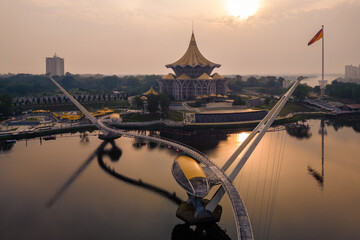 scenery of the waterfront of Sarawak river in Kuching, Sarawak, east Malaysia - obrazy, fototapety, plakaty