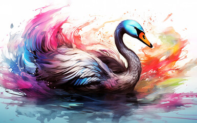 Image of beautiful colorful swans. Birds. Wildlife Animals. Illustration, Generative AI.