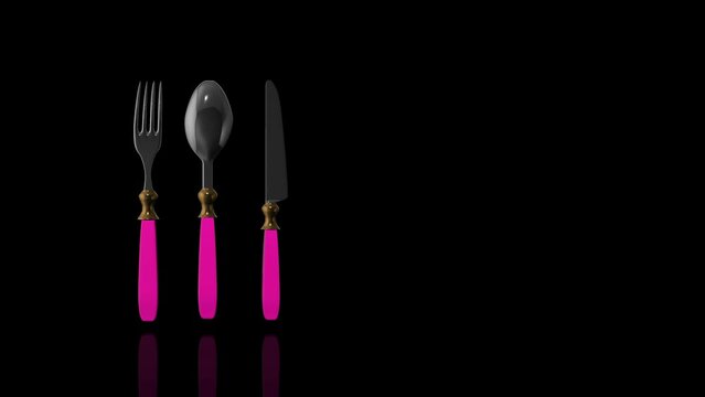 Pink Cutlery Set Turns on itself - loop animation