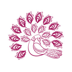 peacock bird krishna symbol rangoli indian vector design element hand drawn isolated doodle