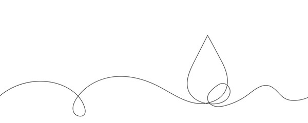 Continuous line water drop art droplet icon rain outline sketch doodle drawing. One line linear blood sea water drop drawn tear eco donation abstract medical simple logo isolated. Vector Illustration