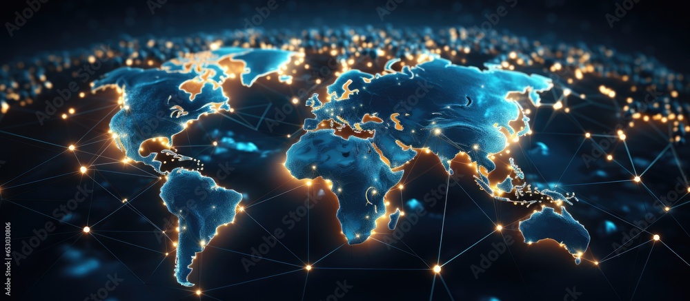 Poster conceptual worldwide network global map corporate strategy user friendly interface