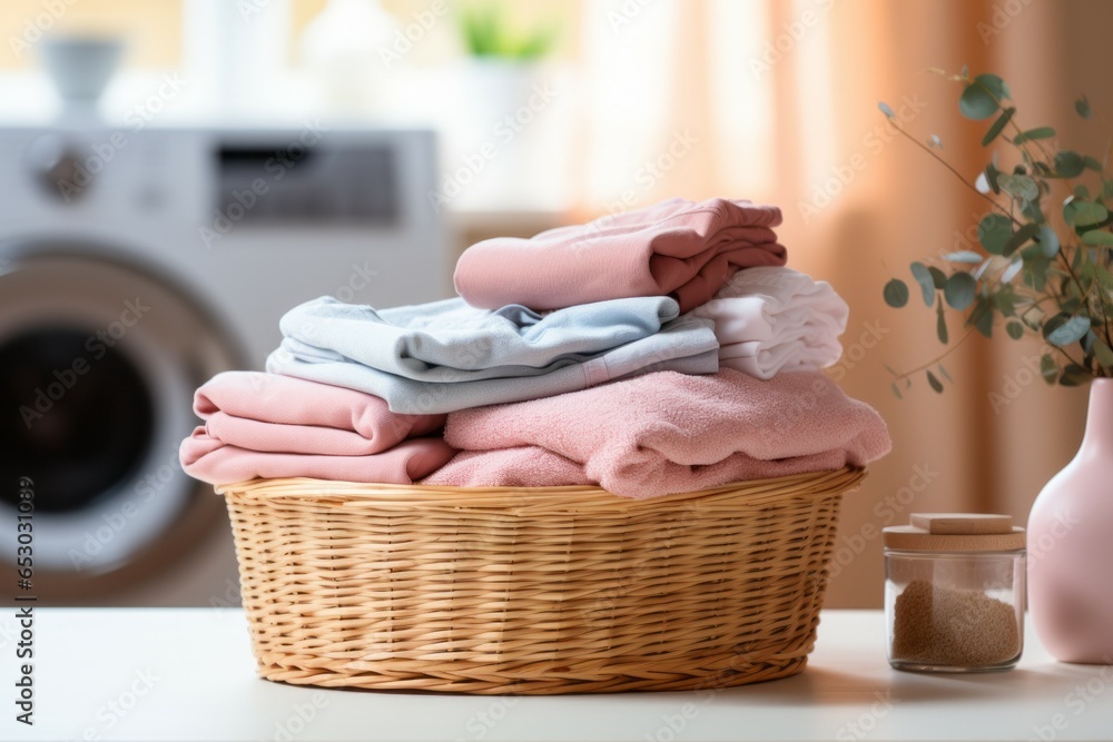 Poster linen in the laundry room. background with selective focus and copy space