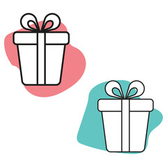 Gift box with ribbon. Surprising gift box. Box line icons. Vector illustration. EPS 10.