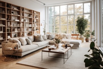 Fototapeta na wymiar Interior of a cozy modern living room in a contemporary nordic design living room