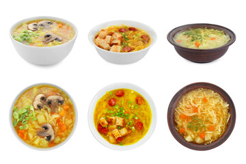 Collage with dishes of sauerkraut isolated on white, top and side views
