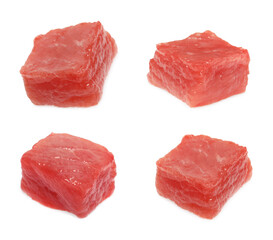 Set with raw beef for goulash isolated on white