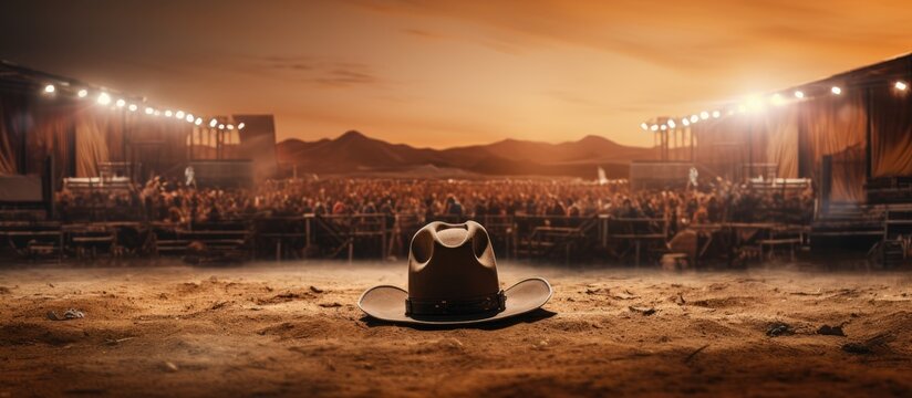 Live country music festival featuring cowboys in hats and boots