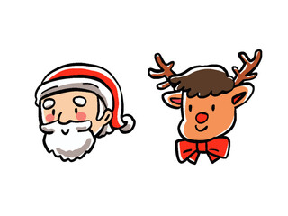 サンタクロースとトナカイの顔　アイコンセット