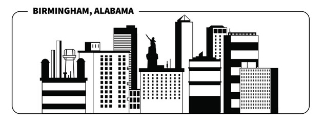 Birmingham Alabama Downtown Cityscape Skyline Vector Art Illustration  - obrazy, fototapety, plakaty