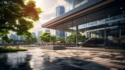 The square platform of urban modern building business office area
