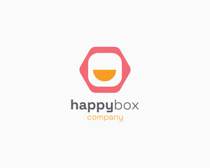 Cute happy face rounded square logo
