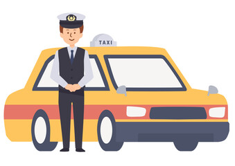 タクシーと男性の運転手のイラスト