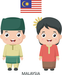 Cute Malaysia boy and girl in national clothes