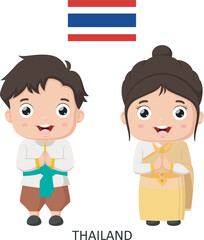 Cute Thailand boy and girl in national clothes