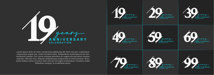 set of anniversary logo with white and blue color can be use for celebration