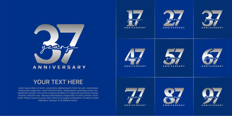 set of anniversary logo with silver number and handwriting text can be use for celebration