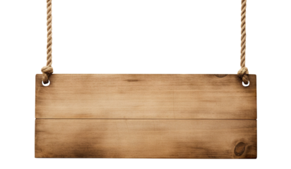 Wooden sign hanging on a rope, cut out