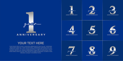 set of anniversary logo with silver number and handwriting text can be use for celebration - obrazy, fototapety, plakaty