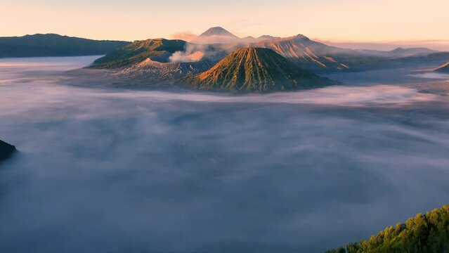 Aerial view of Mount Bromo and beautiful sky in sunrise