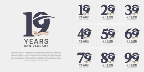 set of anniversary logo with dark color number, swoosh and ribbon can be use for celebration