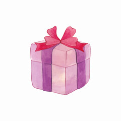 watercolor illustration of a gift box, illustration of a birthday gift