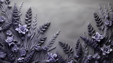 Rolgordijnen Gray background with lavender flower ornaments © Asep