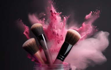 Cosmetic brushes with the explosion of colorful powder