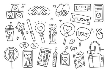 Hand-drawn rough line idol motif illustration set