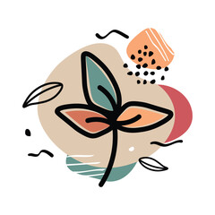Abstract plant art design. Minimalist botanical hand drawn vector background with autumn leaves and doodle elements.
