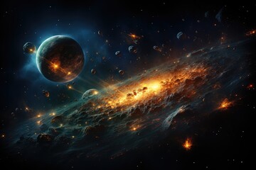 Obraz premium Planet solar system and space. Sun, Mercury, Venus, Earth, Mars, Jupiter, Saturn, Uranus, Neptune, Pluto