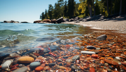 Tranquil scene water waves reflect the beauty of nature generated by AI