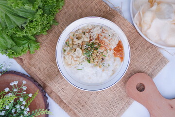 Rice porridge with chicken, indonesian style food