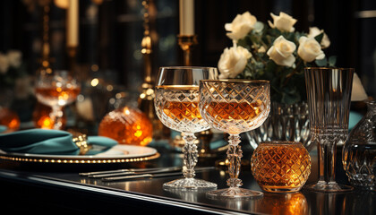 Fototapeta na wymiar Luxury bar table, elegant wineglass, celebration of modern elegance generated by AI