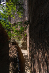 The stairs leading down the huge granite rock in Wuyishan mountain, Fujian