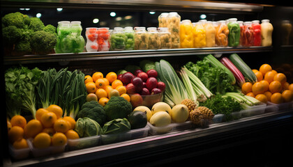 Freshness and variety abound in the supermarket healthy eating aisle generated by AI