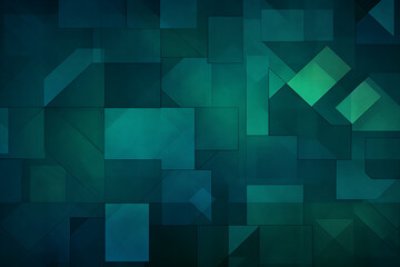 Dark Green Abstract Wallpaper with Cyan and Azure Accents, Layered Mesh, Soft Gradients, Unprimed Canvas, and Vibrant Geometric Shapes in a Birds-Eye-View Composition