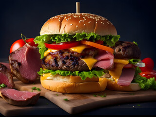 hamburger on a wooden table