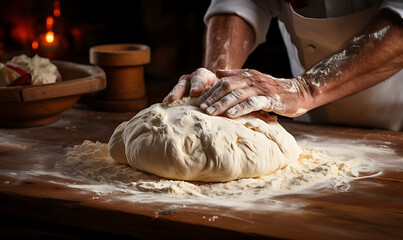 kneading dough on the table