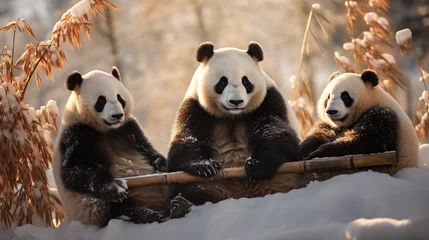Fotobehang Panda in forest in the winter.  © areeya_ann