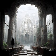 I ran for so long that I lost the knowledge of him I go into this abandoned city that emanates an atmosphere of restlessness of not being more aqui and find a place of calm linimal spaces ruin  - obrazy, fototapety, plakaty
