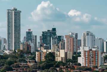 Fototapeta na wymiar Bucaramanga, Santander, Colombia. February 20, 2023: panoramic landscape of the city of bucaramanga and blue sky.