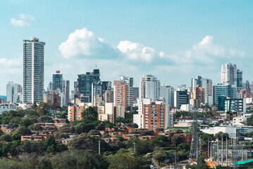 Fototapeta na wymiar Bucaramanga, Santander, Colombia. February 20, 2023: panoramic landscape of the city of bucaramanga and blue sky.