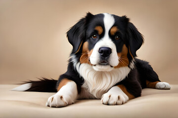 Bernese mountain dog sitting on the floor