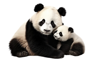 Panda with its cute cub, cut out