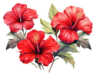 watercolor red hibiscus flower - obrazy, fototapety, plakaty