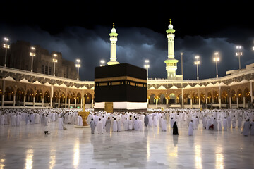 Skyline of Holly Makkah at Saudi Arabia, Muslims gather to perform the Hajj together - obrazy, fototapety, plakaty