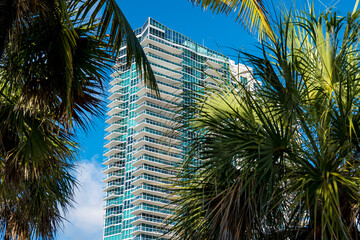 Fototapeta na wymiar Miami Beach, Florida, USA - View of The Setai Ocean Suites from the boardwalk.