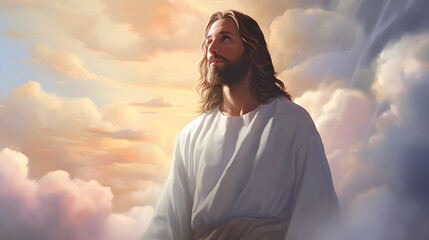 Jesus in the sky with clouds