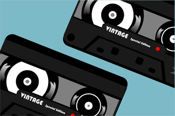 Cassette tape vintage vector illustration, colorful and fun, 90s nostalgia. Can be use for icon or items background. - obrazy, fototapety, plakaty
